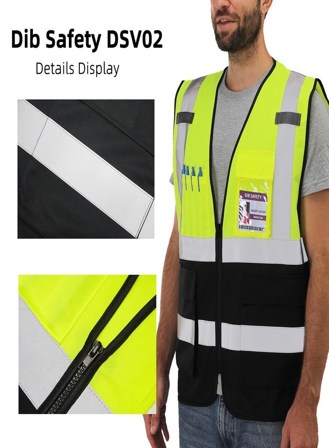 Dib Safety سترة أمان عاكسة عالية الوضوح من ديب، مزودة بجيوب وسحاب، لون أصفر وأسود، مقاس 3XL - Image 4